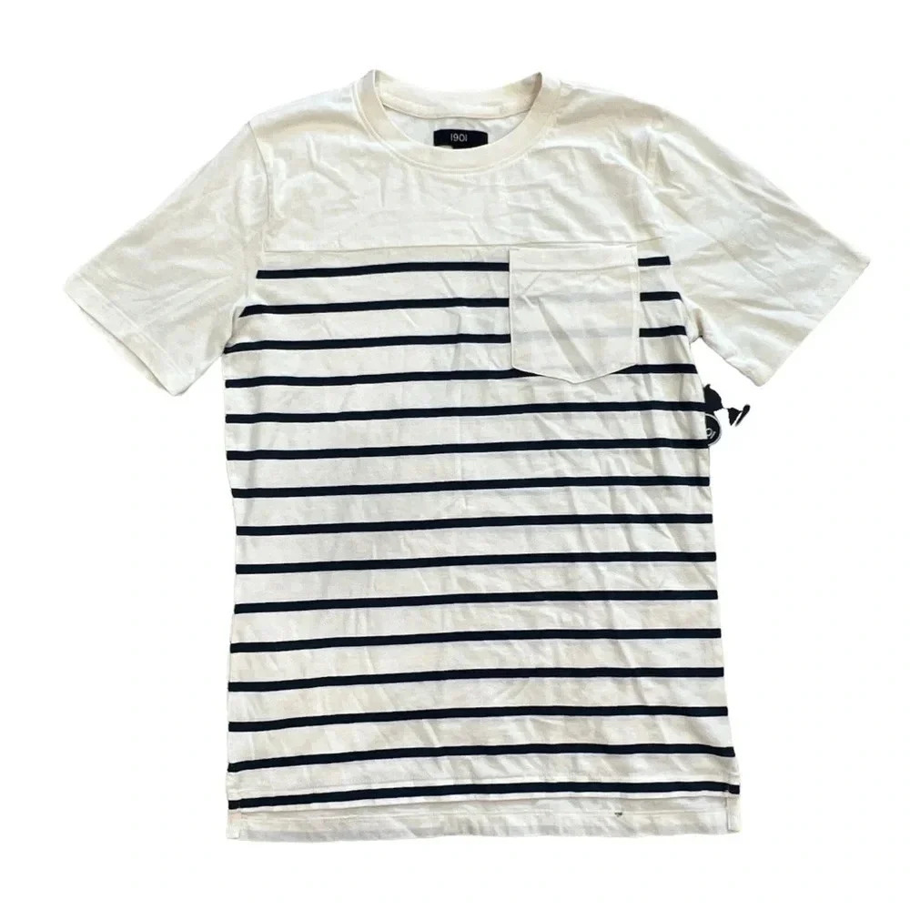 1901 Boys Ivory Striped Pocket Tshirt XL